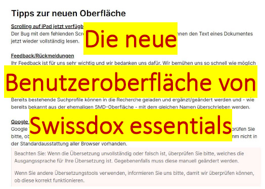 2023 DE Neue Swissdox essentials Benutzeroberfläche